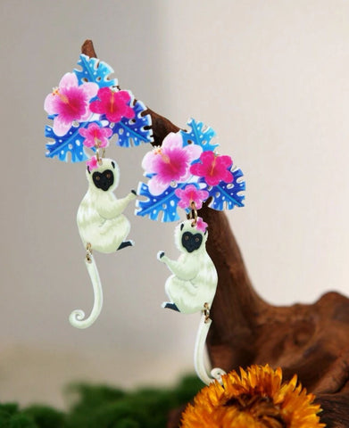 Floral Monkey Earrings