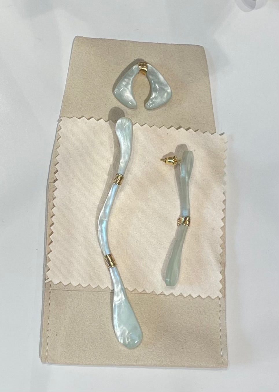 Marble Like Long Earring & Earring Cuff Set