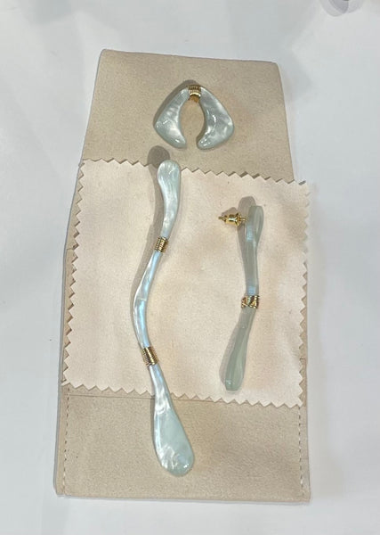 Marble Like Long Earring & Earring Cuff Set