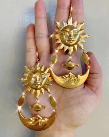 Gold Sun & Moon Earrings