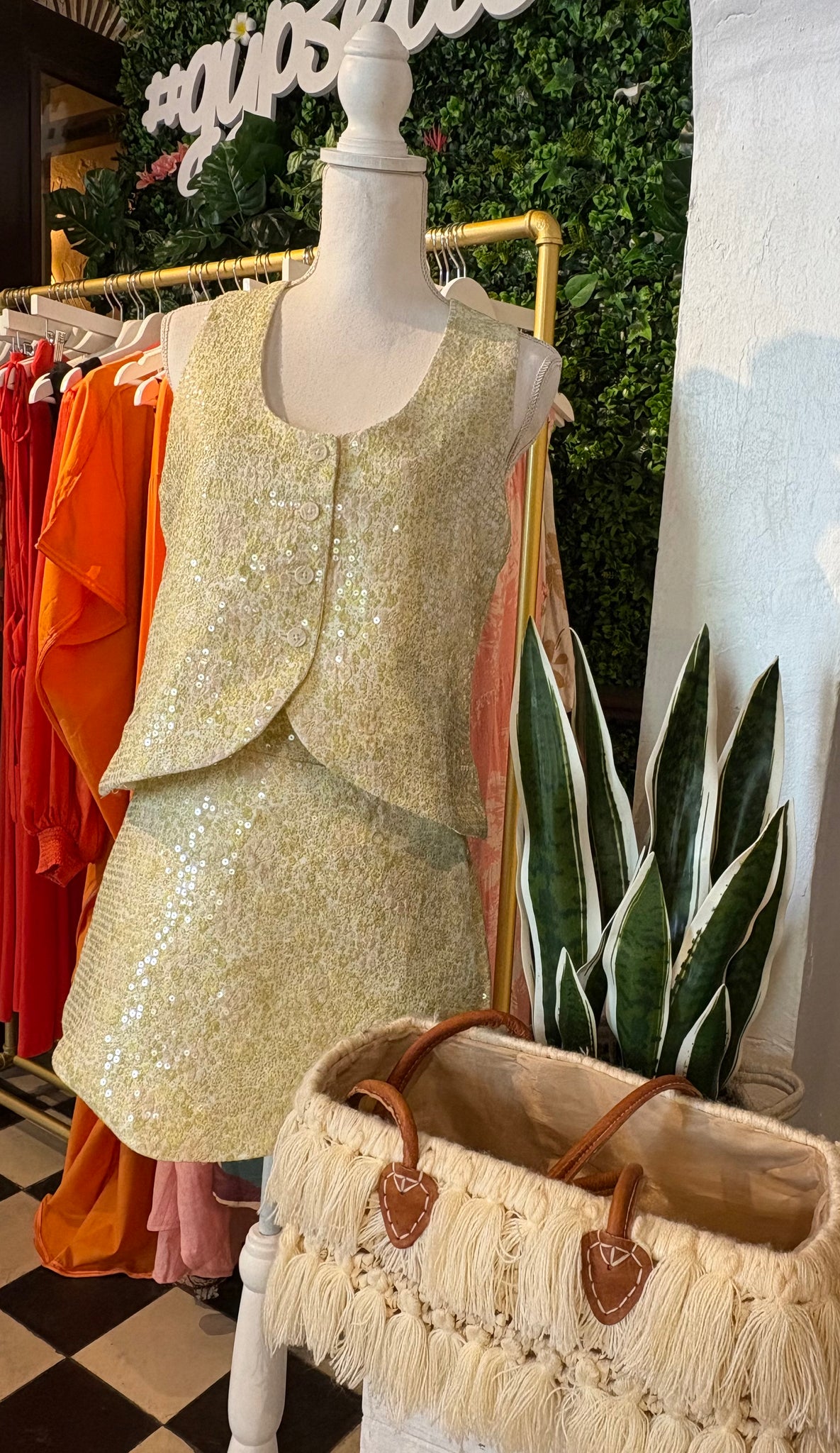 Green Sequence Vest Set