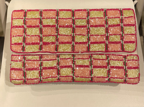 Beaded Pink&Green Checkerboard Handbag