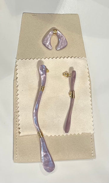 Marble Like Long Earring & Earring Cuff Set