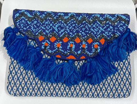 Beaded Blue&Orange Tassel Handbag