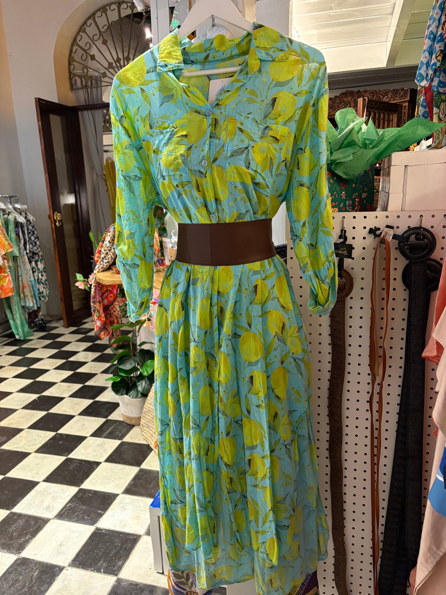 Lemon Linen Midi Dress