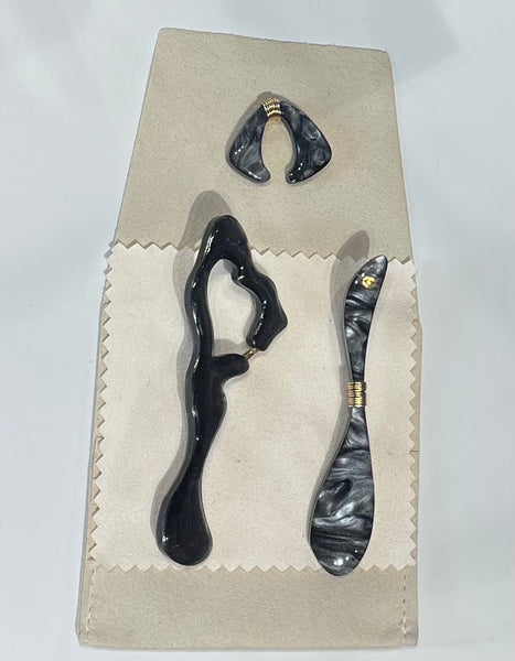 Marble Like Long Earring & Earring Cuff Set