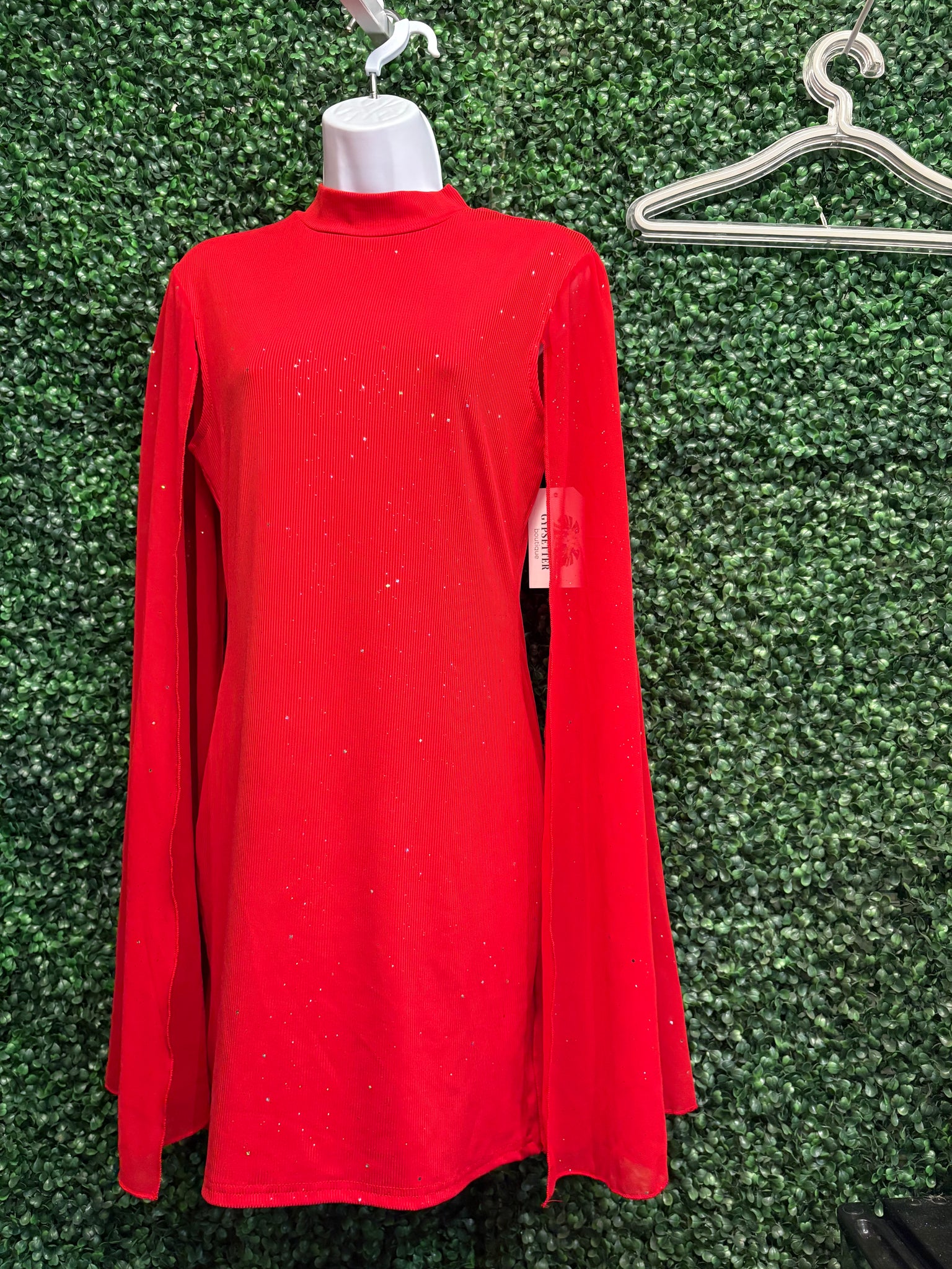 Red Sequins Midi Dress