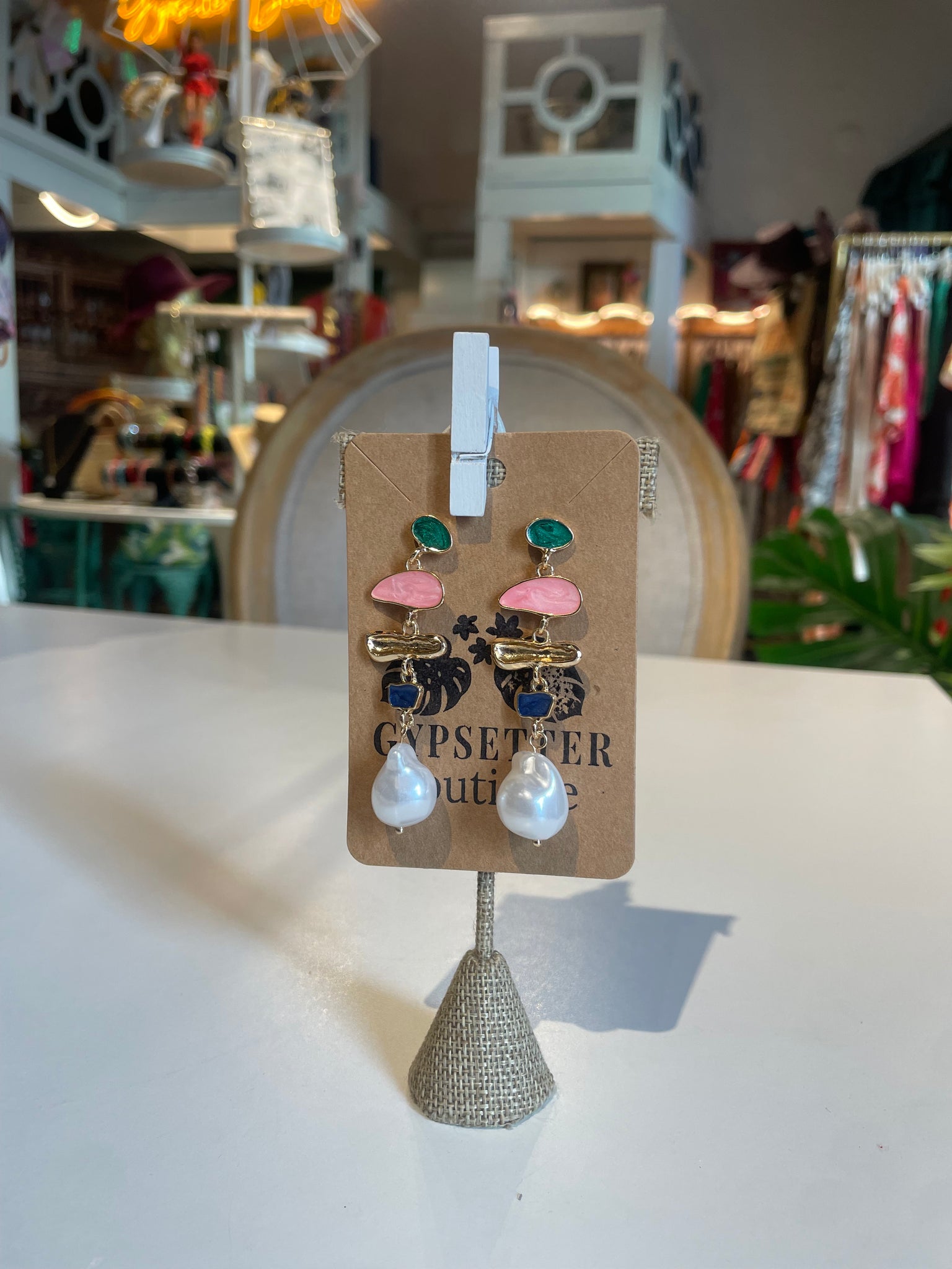 Stone Pearl Earrings