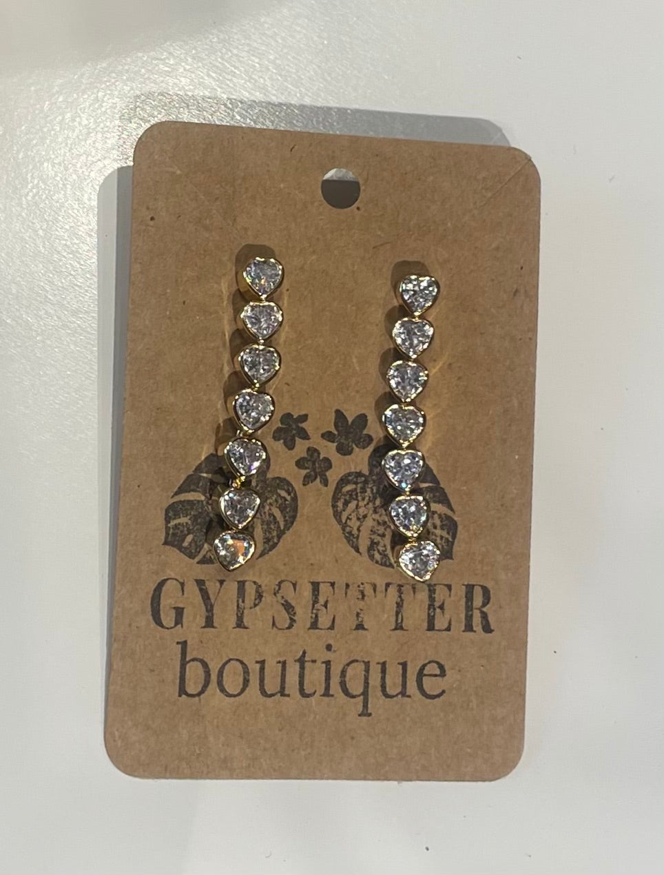 Long Rhinestone Heart Earrings