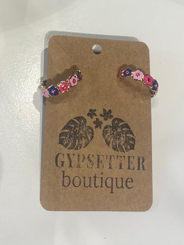 Pink&Purple Flower Hoop Earrings