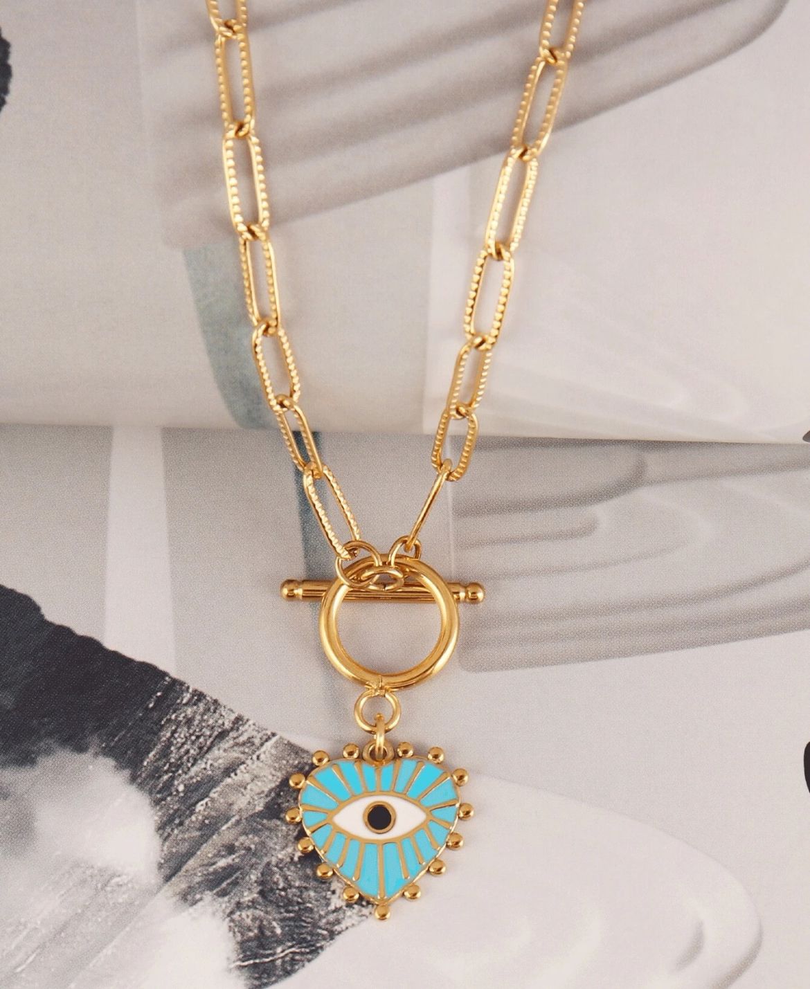 Blue Heart Eye Necklace