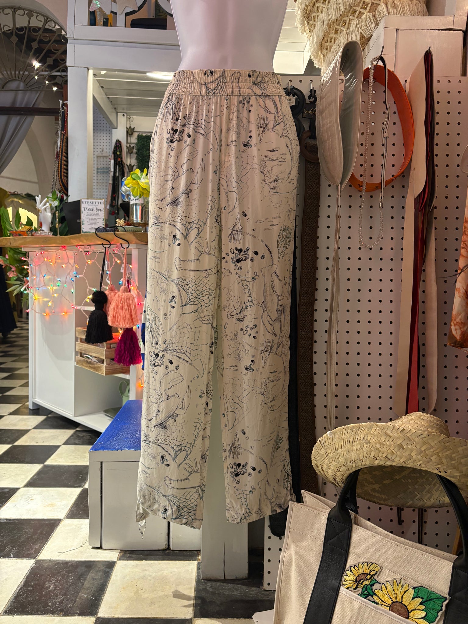 Embroidered Coral Pants