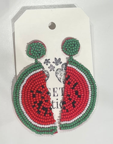 Beaded Watermelon Earrings