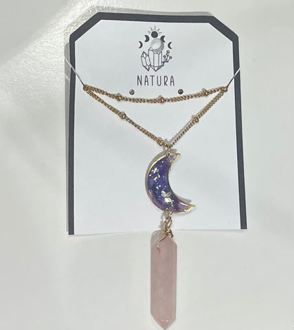 Hanging Moon and Crystal Layered Necklace
