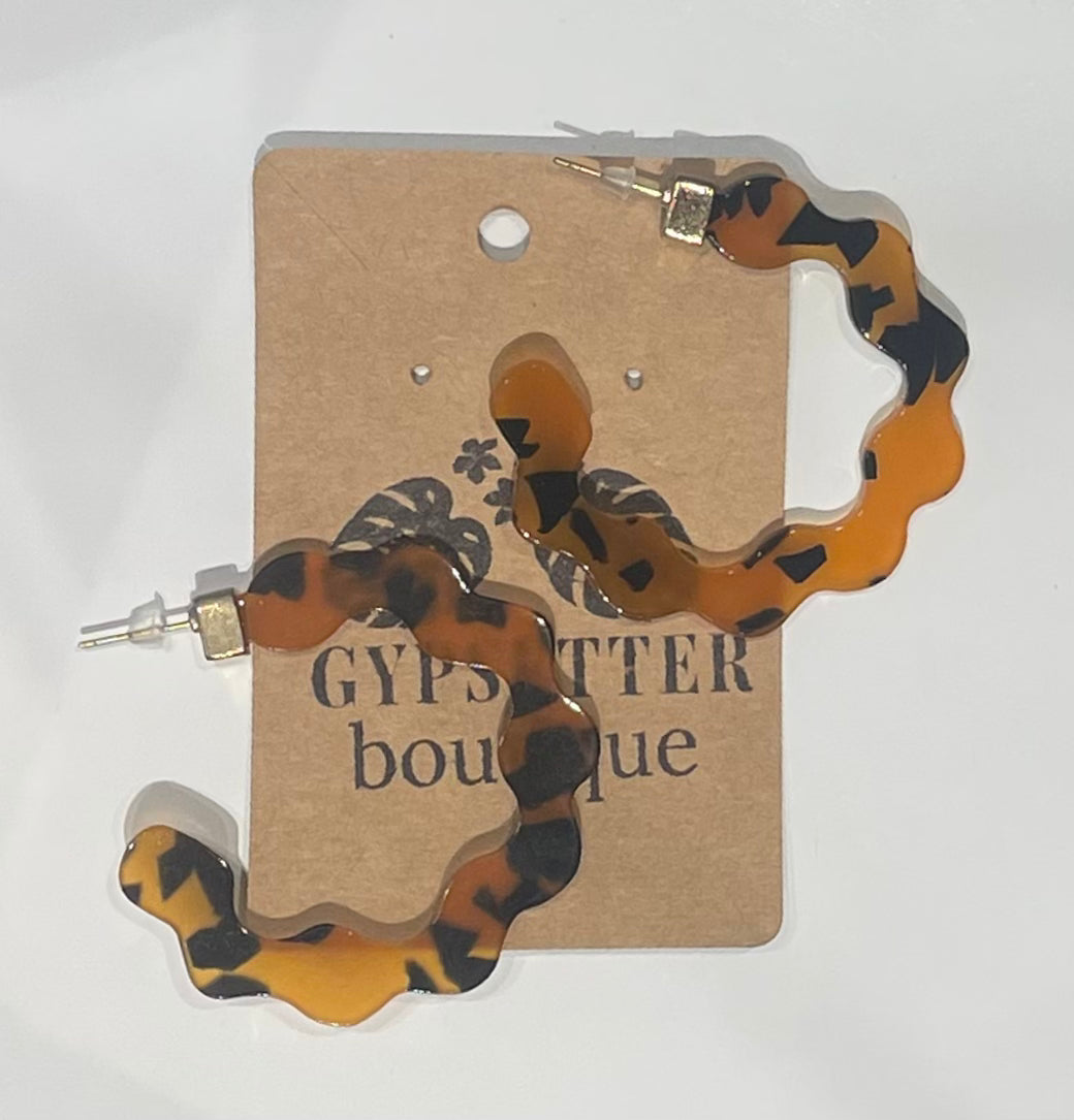 Cheetah Print Half Hoop Wavy Earrings