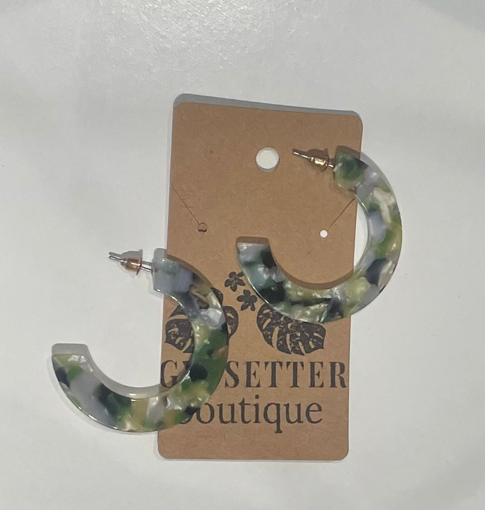 Green Resin Half Hoop Earrings