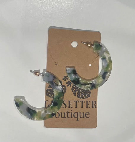 Green Resin Half Hoop Earrings