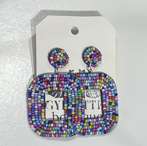 Beaded Square Shaped Earrings Large
