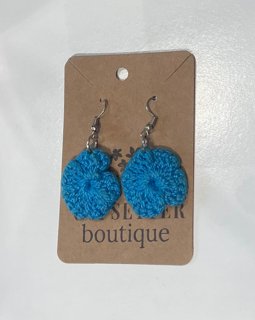 Crochet Blue Flower Earrings