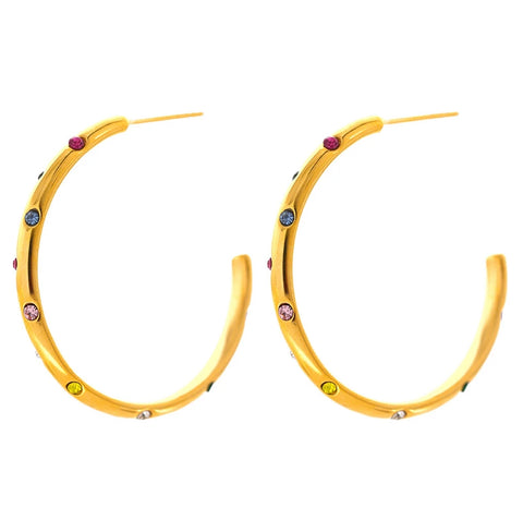 Gold & Multicolor Rhinestone Hoop Earrings