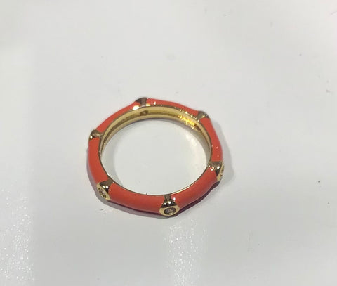 Resing geometric orange ring with diamonds
