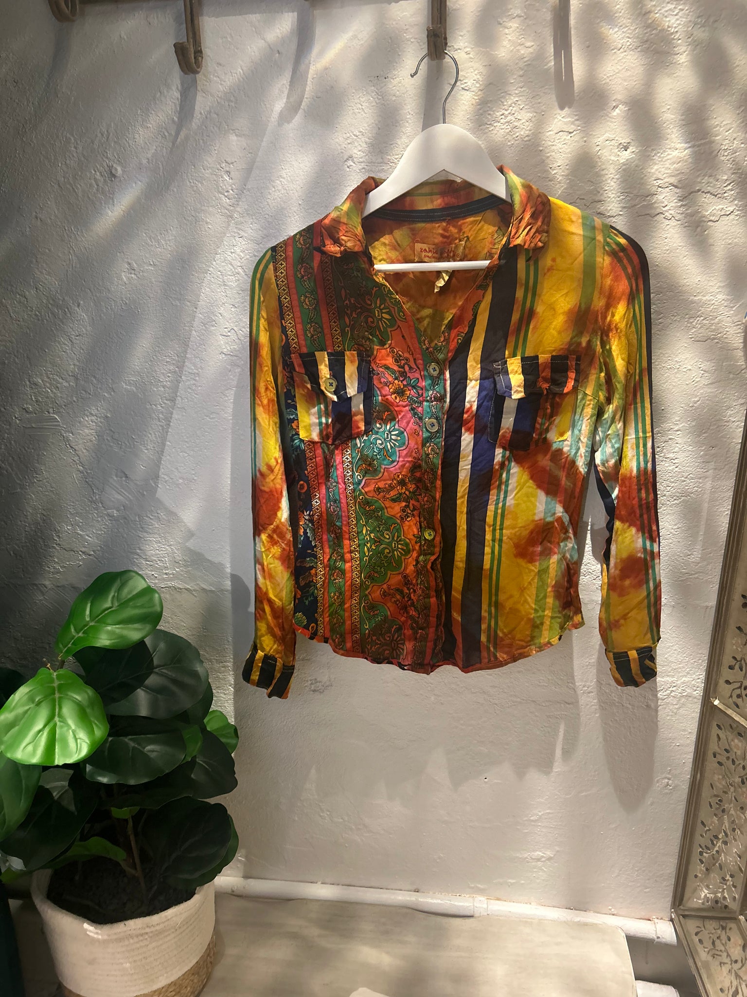 Silky colorful airy long sleeve top