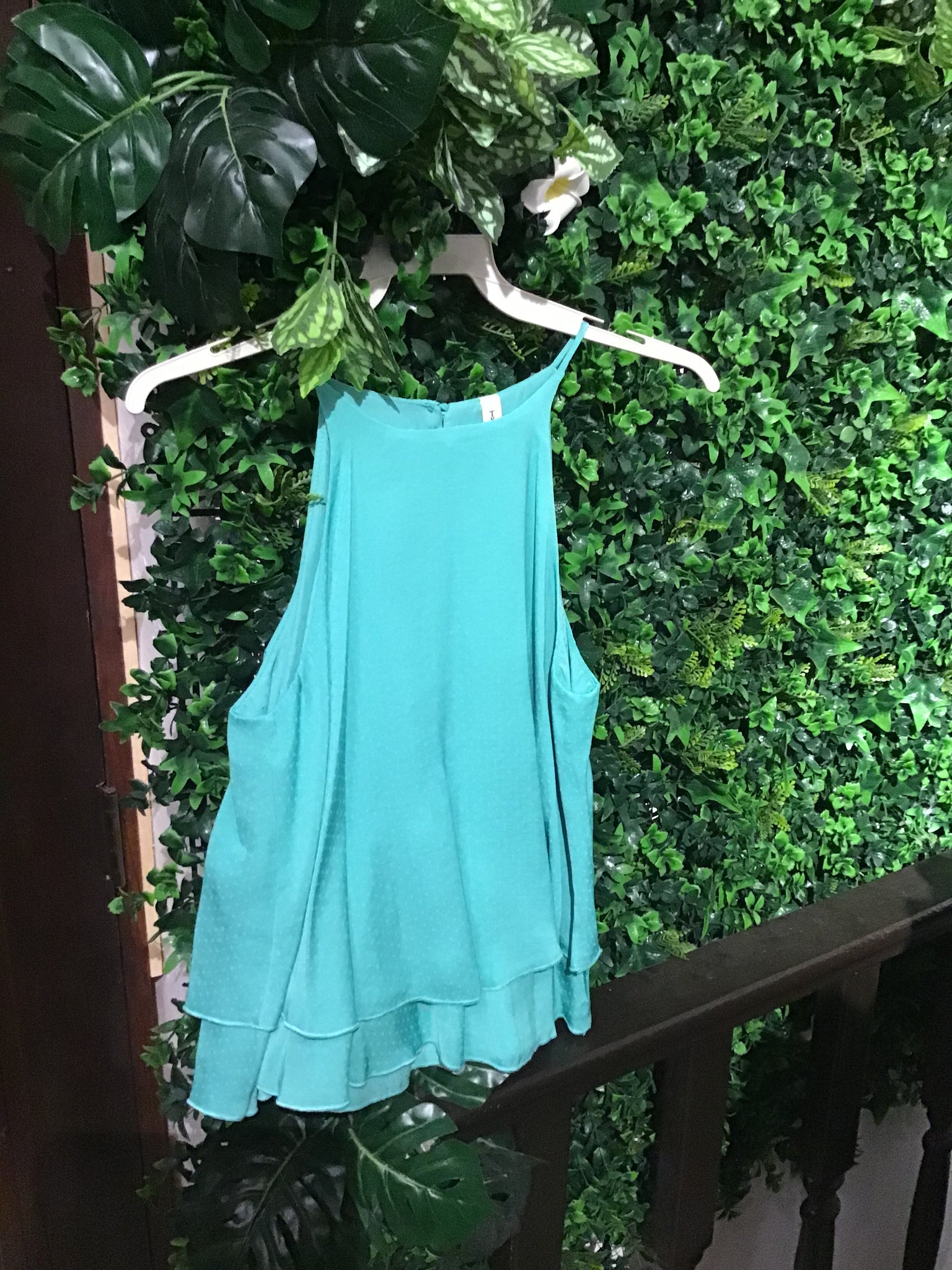 Halter sea-foam green layered top