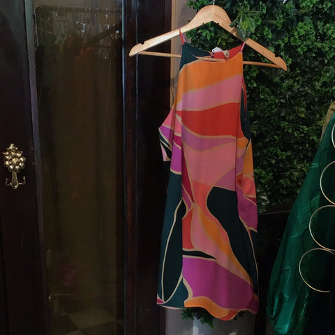 Halter a-line dress fuchsia pink black