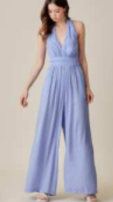 Halter pleated jumpsuit