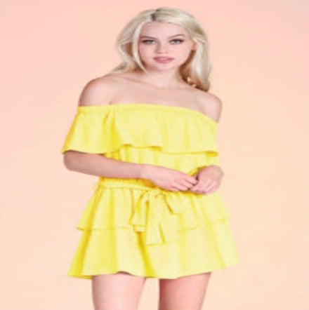 Yellow dress strapless ruffles