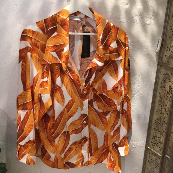 Leaf print long sleeve shirt