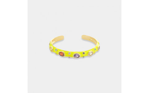 Neon Yellow Multicolor Stone Cuff Bracelet